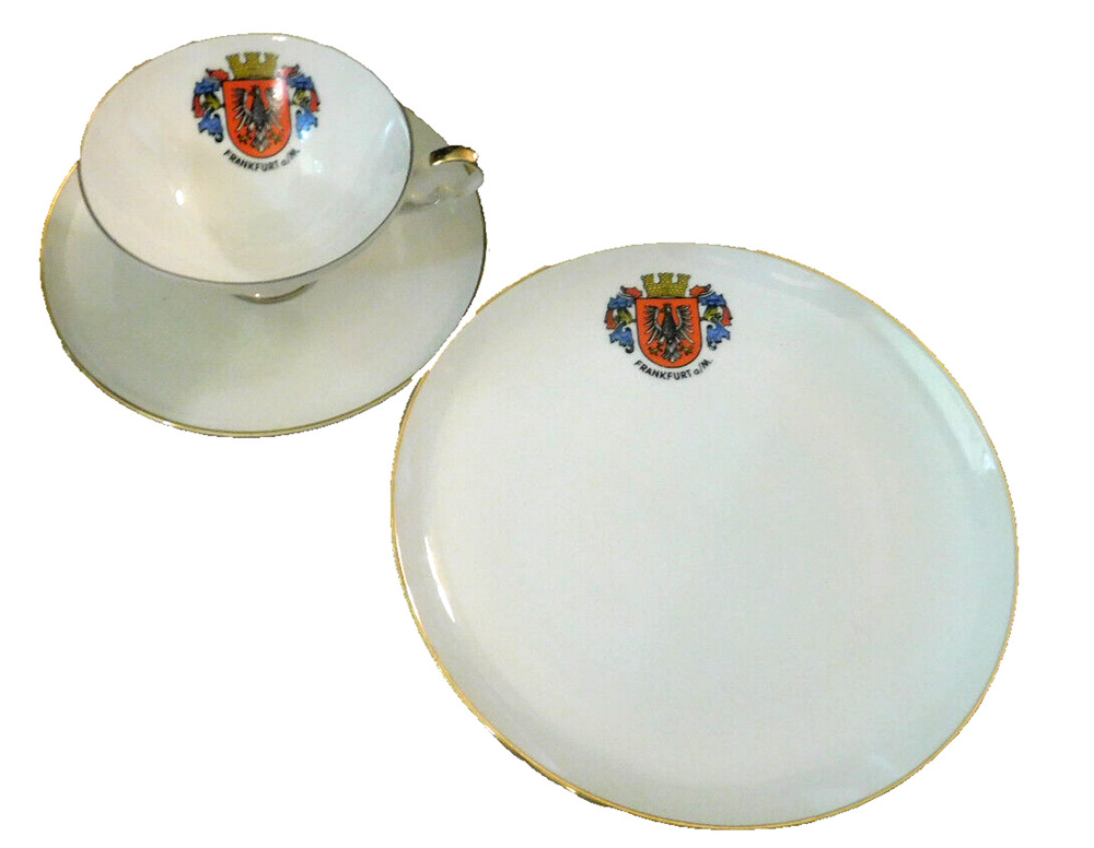 RARE Vtg Set Alka Bavaria HTF Frankfurt a/M Coat of Arms Tea Cup Saucer & Plate